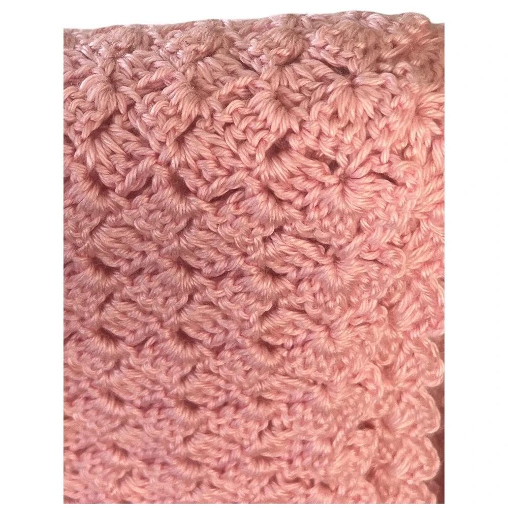 Handmade Pink Crochet Baby Blanket Shell Stitch Scalloped Edge Nursery Wrap